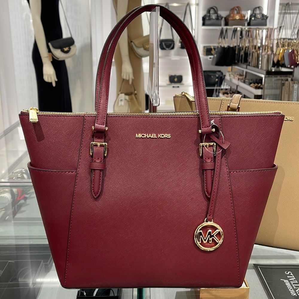 MICHAEL KORS Charlotte Large Leather Top-Zip Tote
Dark Cherry 
NWT